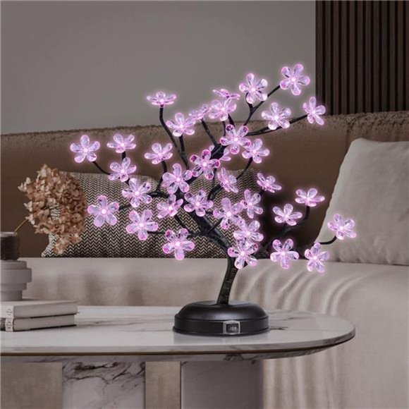 18-inch Crystal Flower LED Bonsai Tree, Pink Light, 36 LED Light Battery Powered - Picture 5 of 7